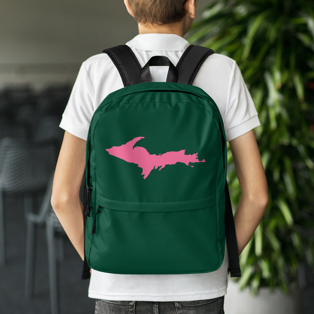 Michigan Upper Peninsula Standard Backpack (w/ Pink UP Outline) | Green