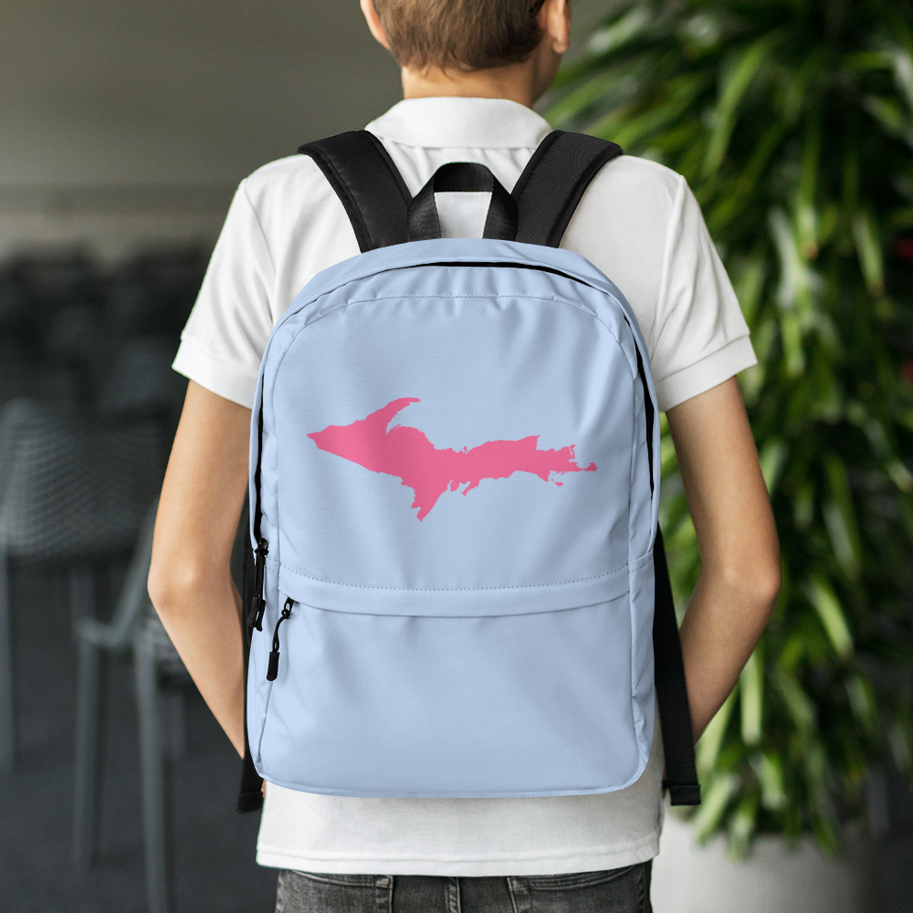 Michigan Upper Peninsula Standard Backpack (w/ Pink UP Outline) | Light Blue