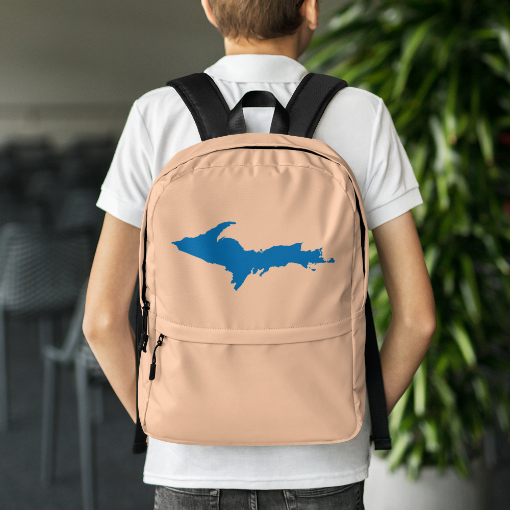 Michigan Upper Peninsula Standard Backpack (w/ Azure UP Outline) | Peach