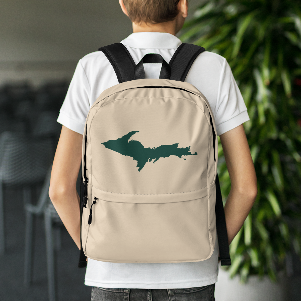 Michigan Upper Peninsula Standard Backpack (w/ Green UP Outline) | Canvas Color