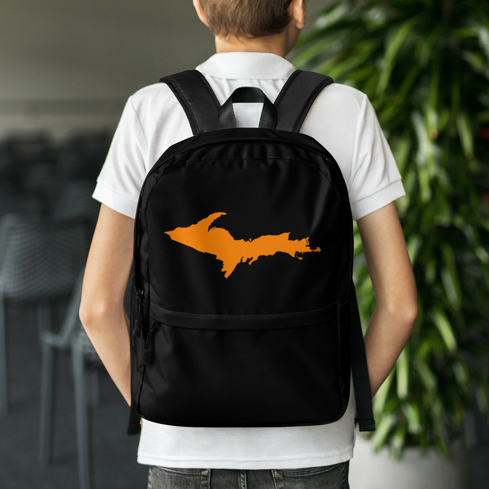 Michigan Upper Peninsula Standard Backpack (w/ Orange UP Outline) | Black