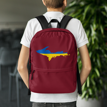 Michigan Upper Peninsula Standard Backpack (w/ UP Ukraine Flag Outline) | Burgundy