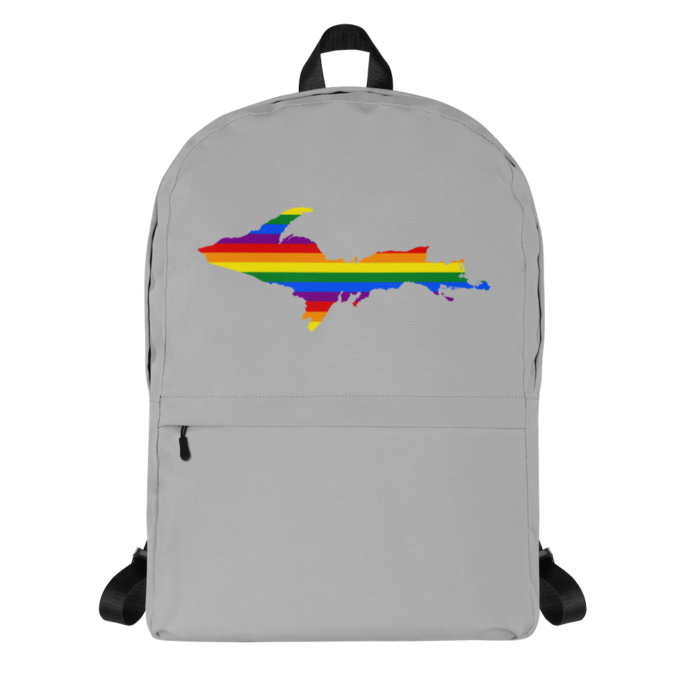 Michigan Upper Peninsula Standard Backpack (w/ UP Pride Flag Outline) | Silver Color