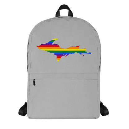 Michigan Upper Peninsula Standard Backpack (w/ UP Pride Flag Outline) | Silver Color