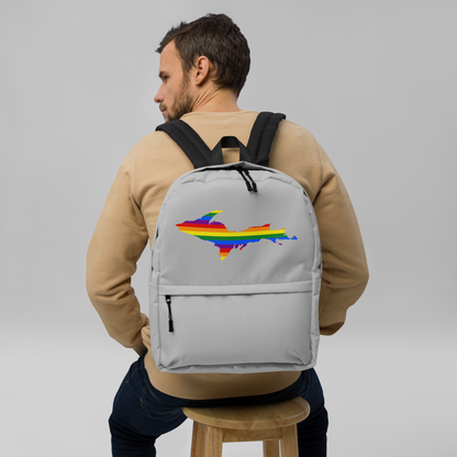 Michigan Upper Peninsula Standard Backpack (w/ UP Pride Flag Outline) | Silver Color