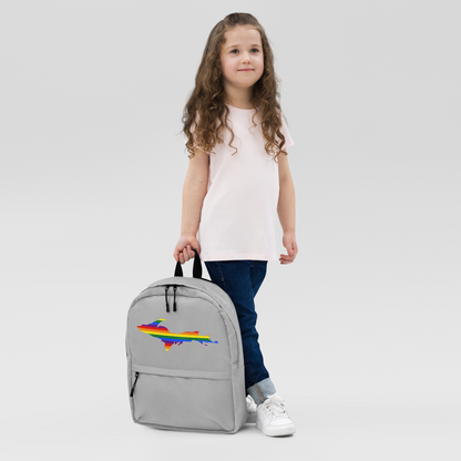 Michigan Upper Peninsula Standard Backpack (w/ UP Pride Flag Outline) | Silver Color