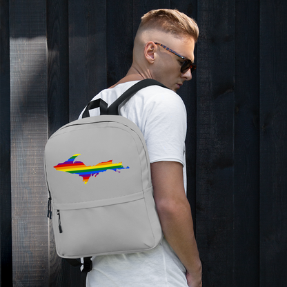 Michigan Upper Peninsula Standard Backpack (w/ UP Pride Flag Outline) | Silver Color