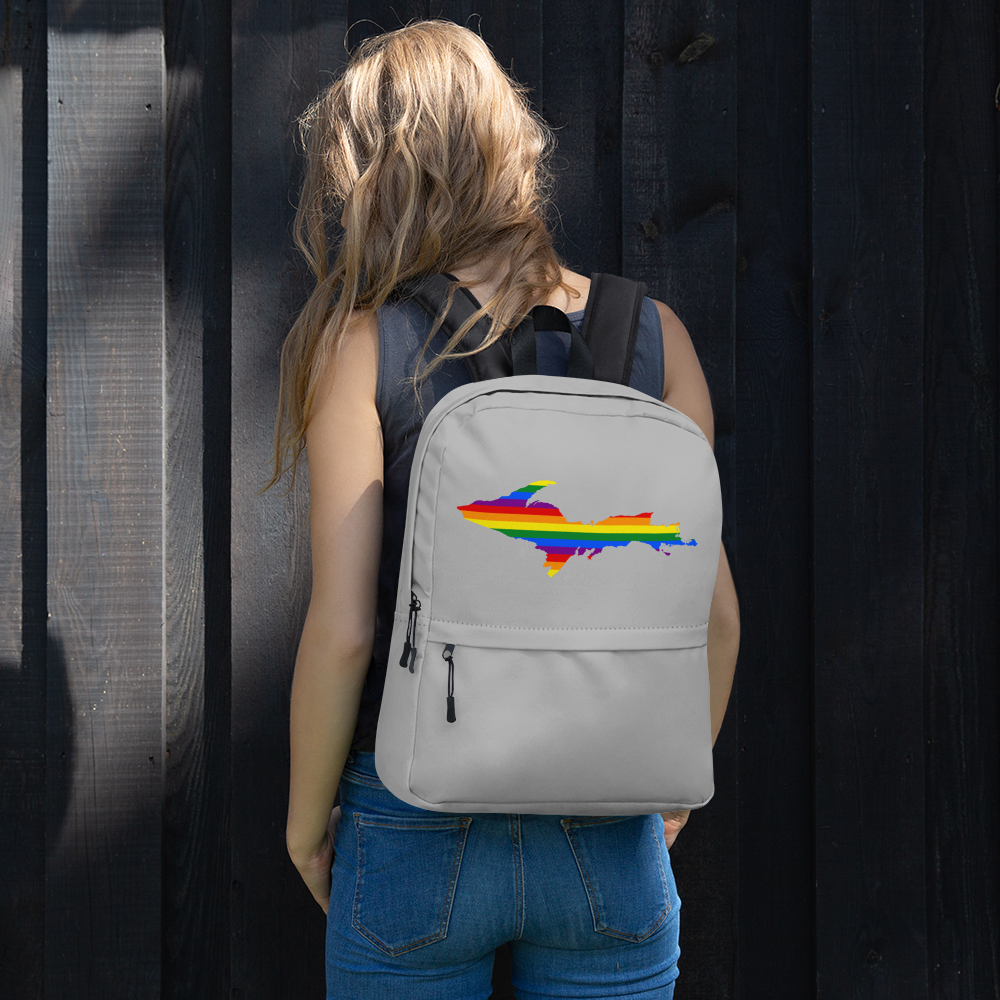 Michigan Upper Peninsula Standard Backpack (w/ UP Pride Flag Outline) | Silver Color