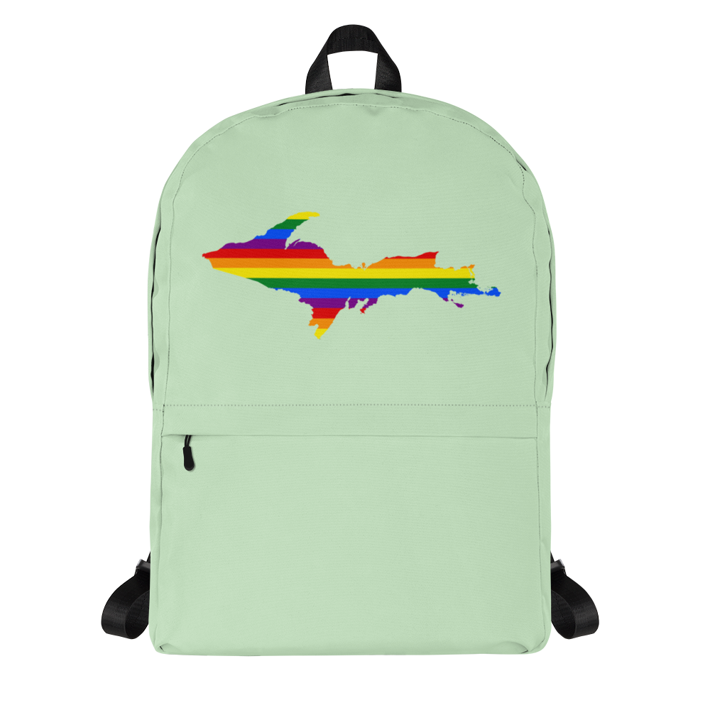 Michigan Upper Peninsula Standard Backpack (w/ UP Pride Flag Outline) | Bright Green Color