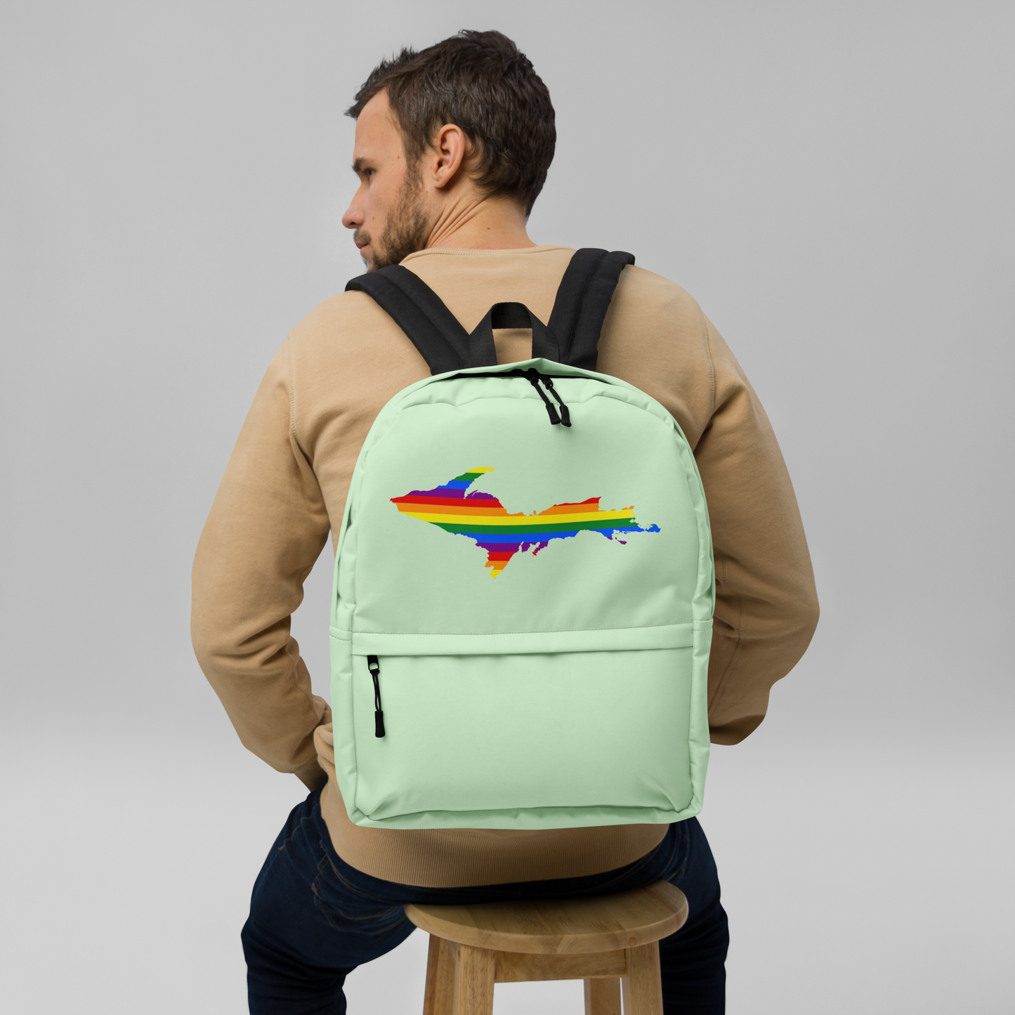 Michigan Upper Peninsula Standard Backpack (w/ UP Pride Flag Outline) | Bright Green Color