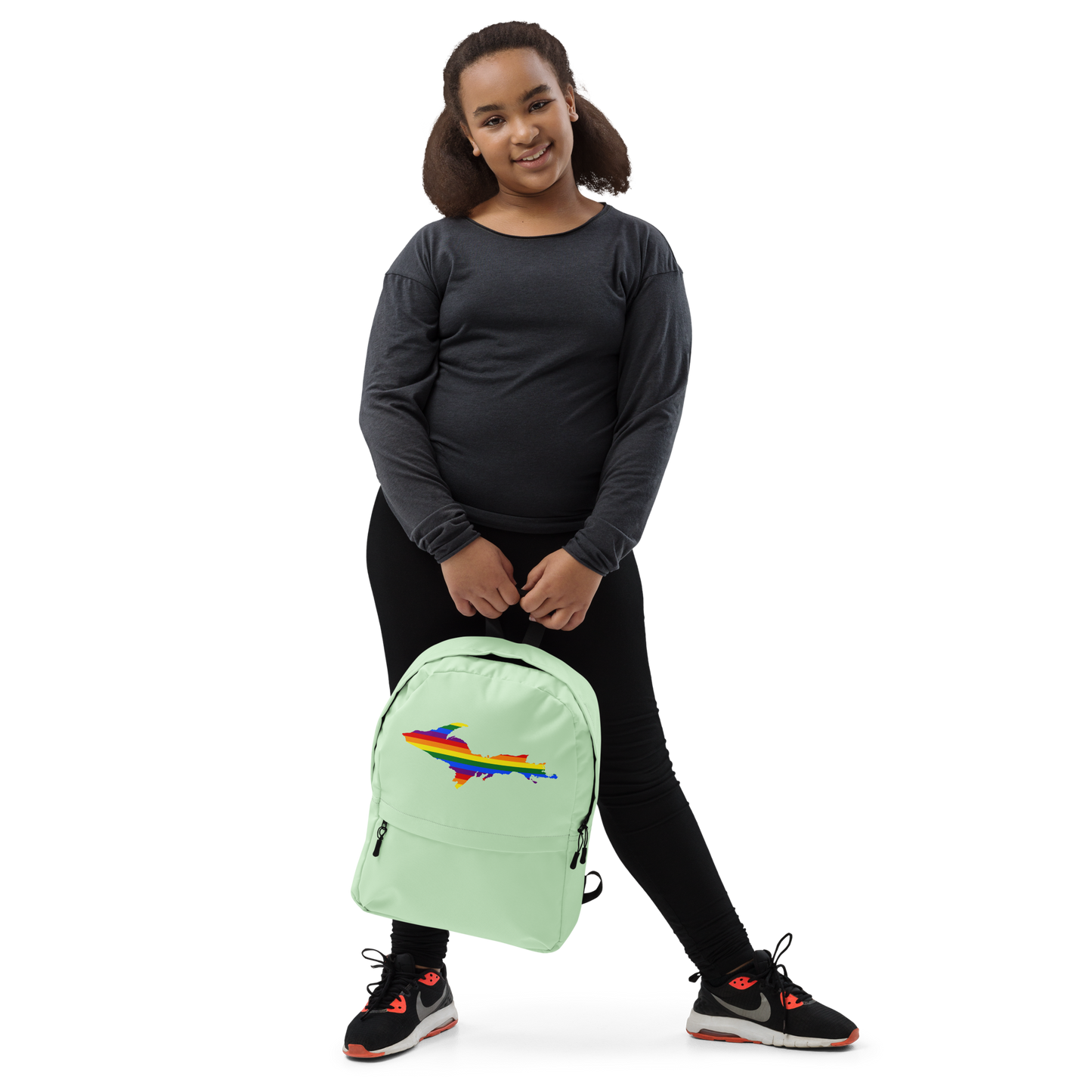 Michigan Upper Peninsula Standard Backpack (w/ UP Pride Flag Outline) | Bright Green Color