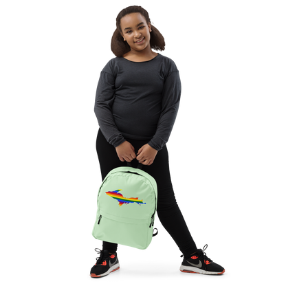 Michigan Upper Peninsula Standard Backpack (w/ UP Pride Flag Outline) | Bright Green Color