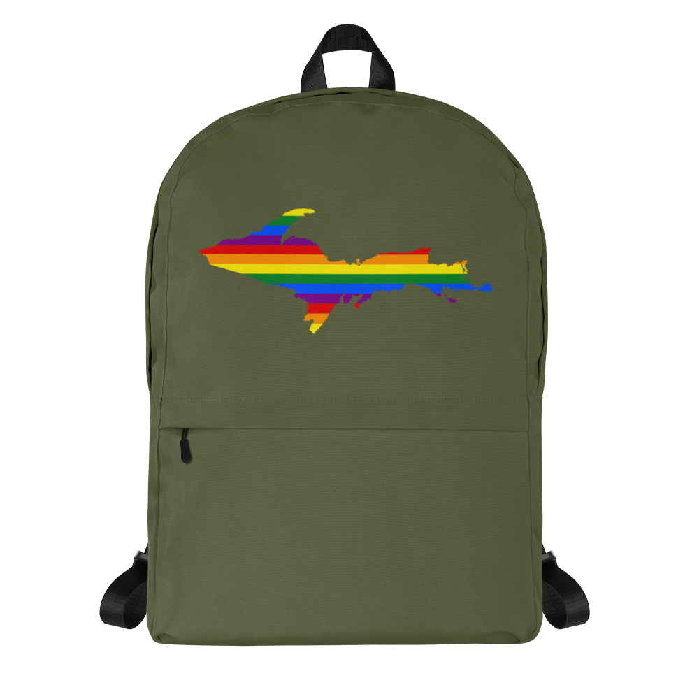 Michigan Upper Peninsula Standard Backpack (w/ UP Pride Flag Outline) | Army Green