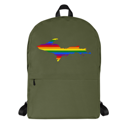 Michigan Upper Peninsula Standard Backpack (w/ UP Pride Flag Outline) | Army Green