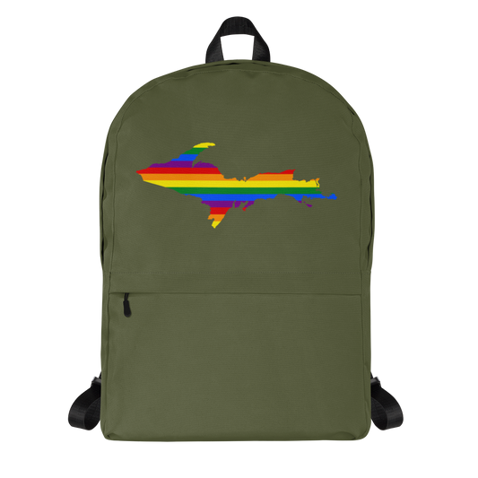 Michigan Upper Peninsula Standard Backpack (w/ UP Pride Flag Outline) | Army Green