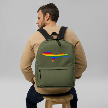 Michigan Upper Peninsula Standard Backpack (w/ UP Pride Flag Outline) | Army Green