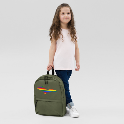 Michigan Upper Peninsula Standard Backpack (w/ UP Pride Flag Outline) | Army Green