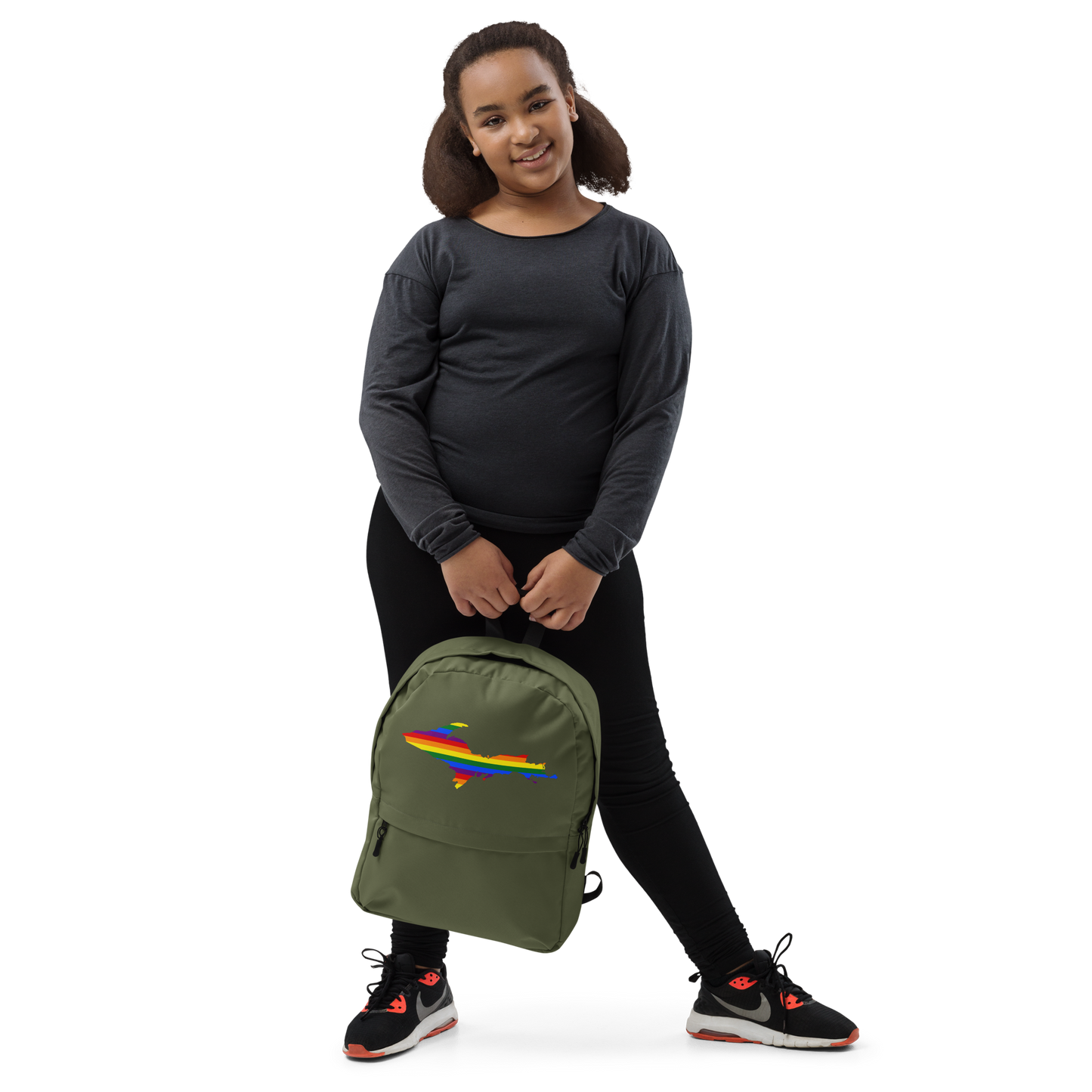 Michigan Upper Peninsula Standard Backpack (w/ UP Pride Flag Outline) | Army Green