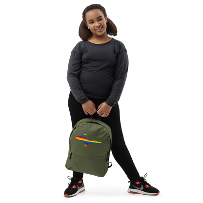 Michigan Upper Peninsula Standard Backpack (w/ UP Pride Flag Outline) | Army Green