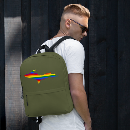 Michigan Upper Peninsula Standard Backpack (w/ UP Pride Flag Outline) | Army Green