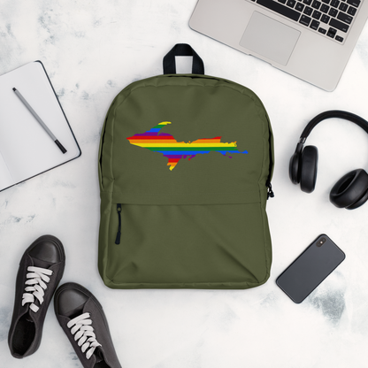 Michigan Upper Peninsula Standard Backpack (w/ UP Pride Flag Outline) | Army Green