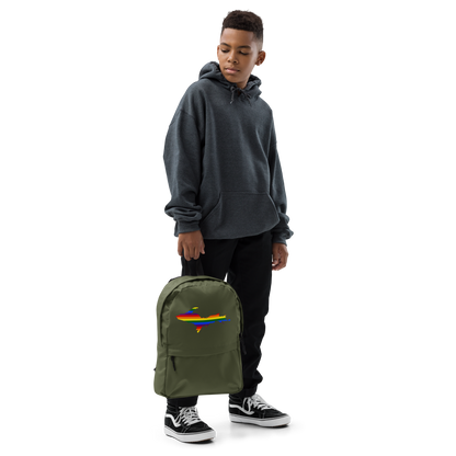 Michigan Upper Peninsula Standard Backpack (w/ UP Pride Flag Outline) | Army Green