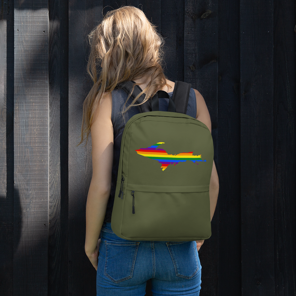 Michigan Upper Peninsula Standard Backpack (w/ UP Pride Flag Outline) | Army Green