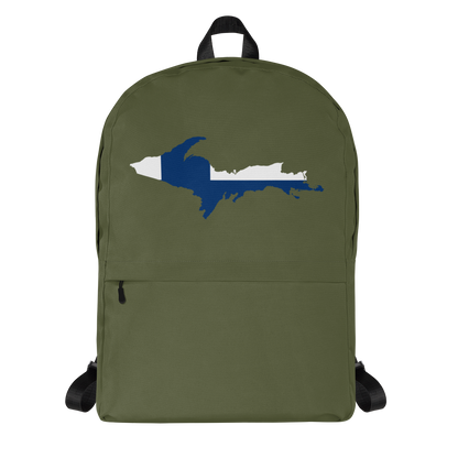 Michigan Upper Peninsula Standard Backpack (w/ UP Finland Flag Outline) | Army Green