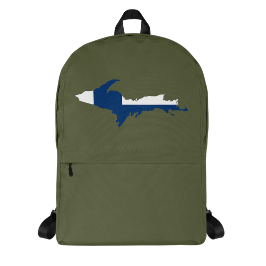 Michigan Upper Peninsula Standard Backpack (w/ UP Finland Flag Outline) | Army Green