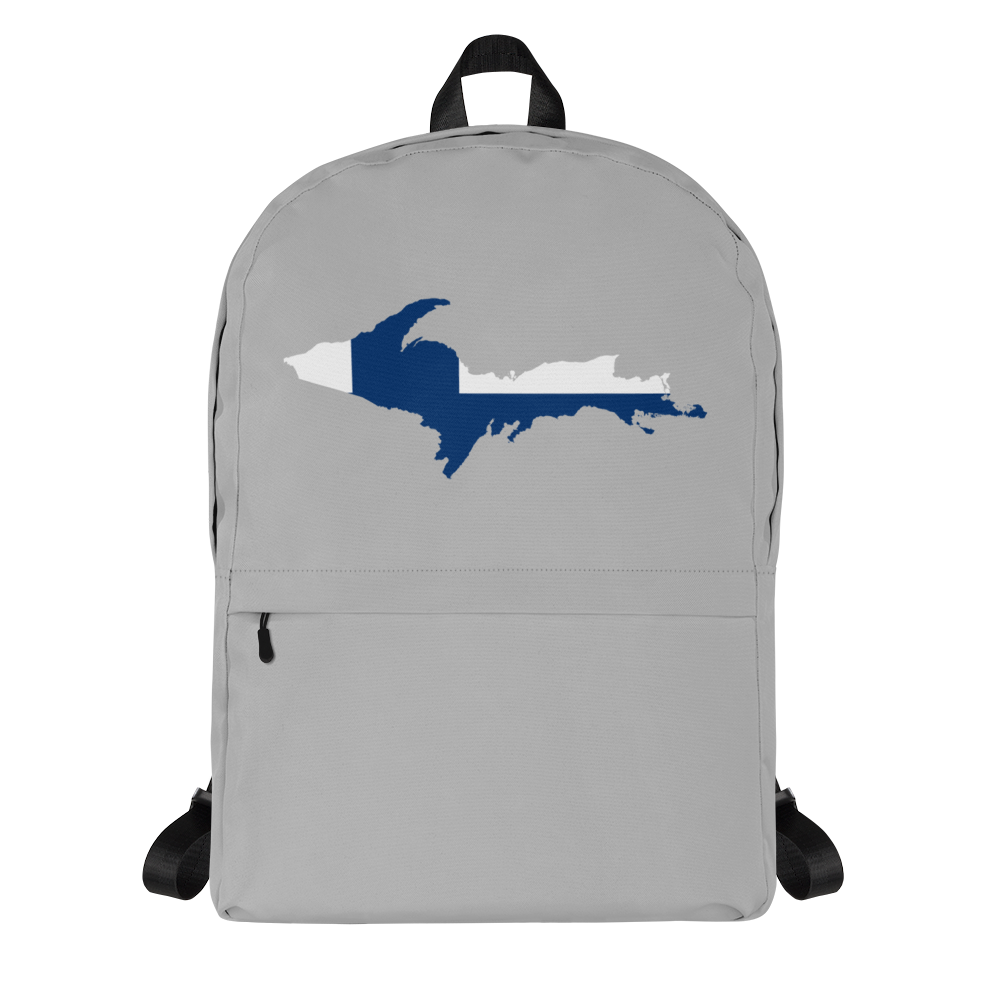 Michigan Upper Peninsula Standard Backpack (w/ UP Finland Flag Outline) | Silver Color