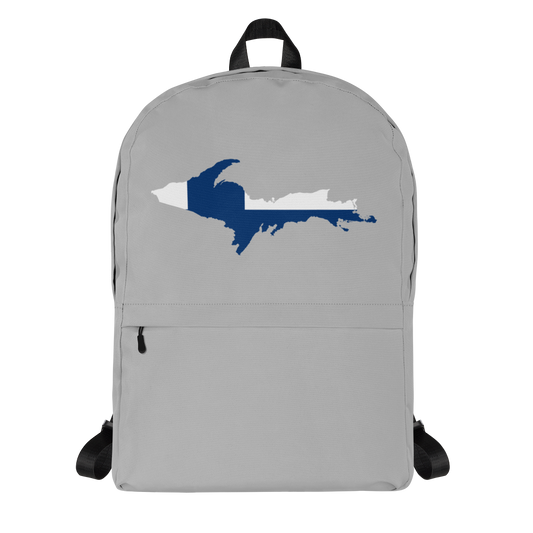 Michigan Upper Peninsula Standard Backpack (w/ UP Finland Flag Outline) | Silver Color