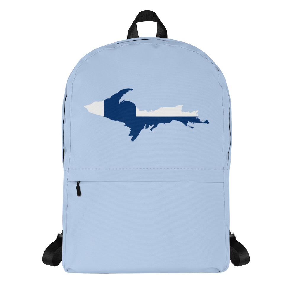 Michigan Upper Peninsula Standard Backpack (w/ UP Finland Flag Outline) | Sky Blue Color