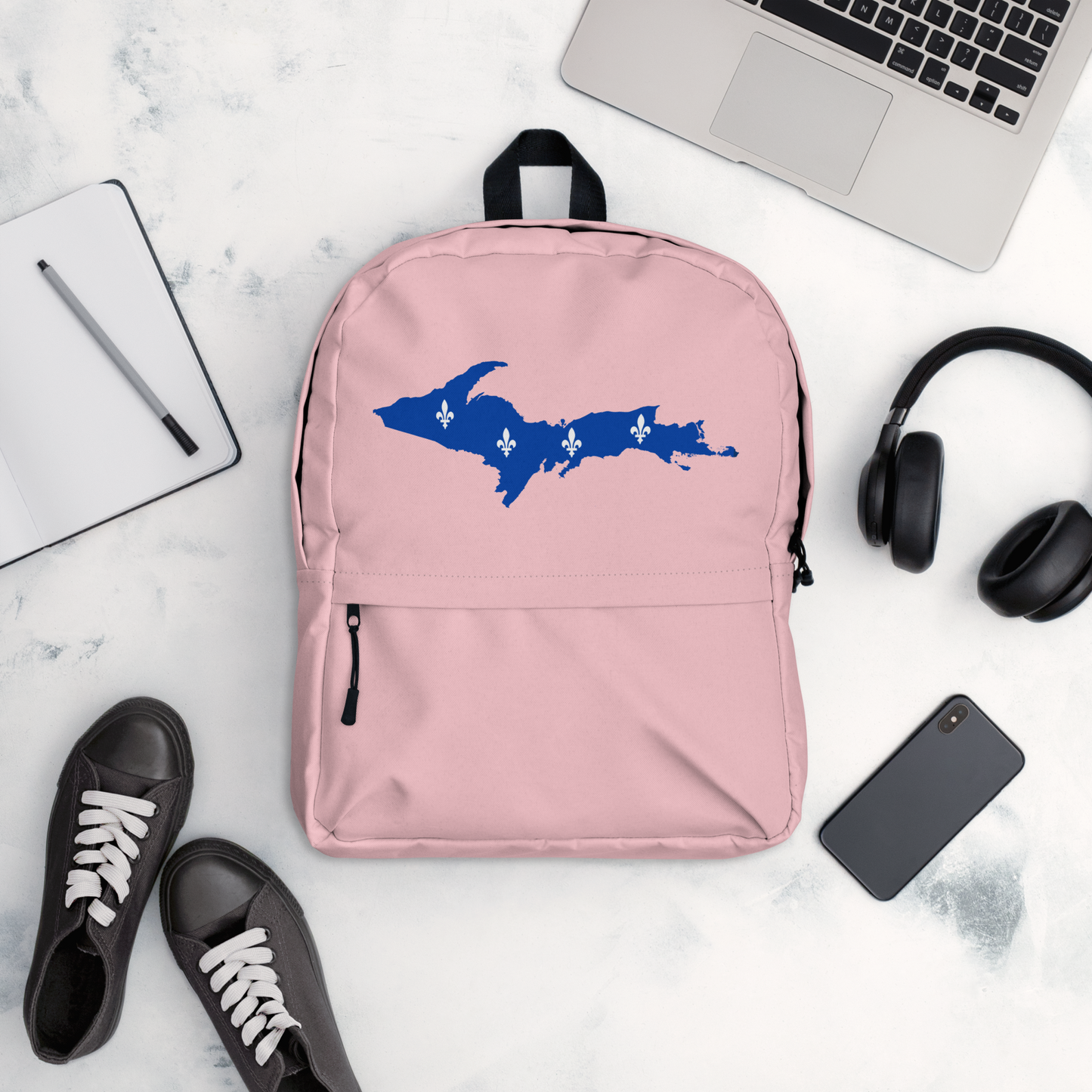 Michigan Upper Peninsula Standard Backpack (w/ UP Quebec Flag Outline) | Pink