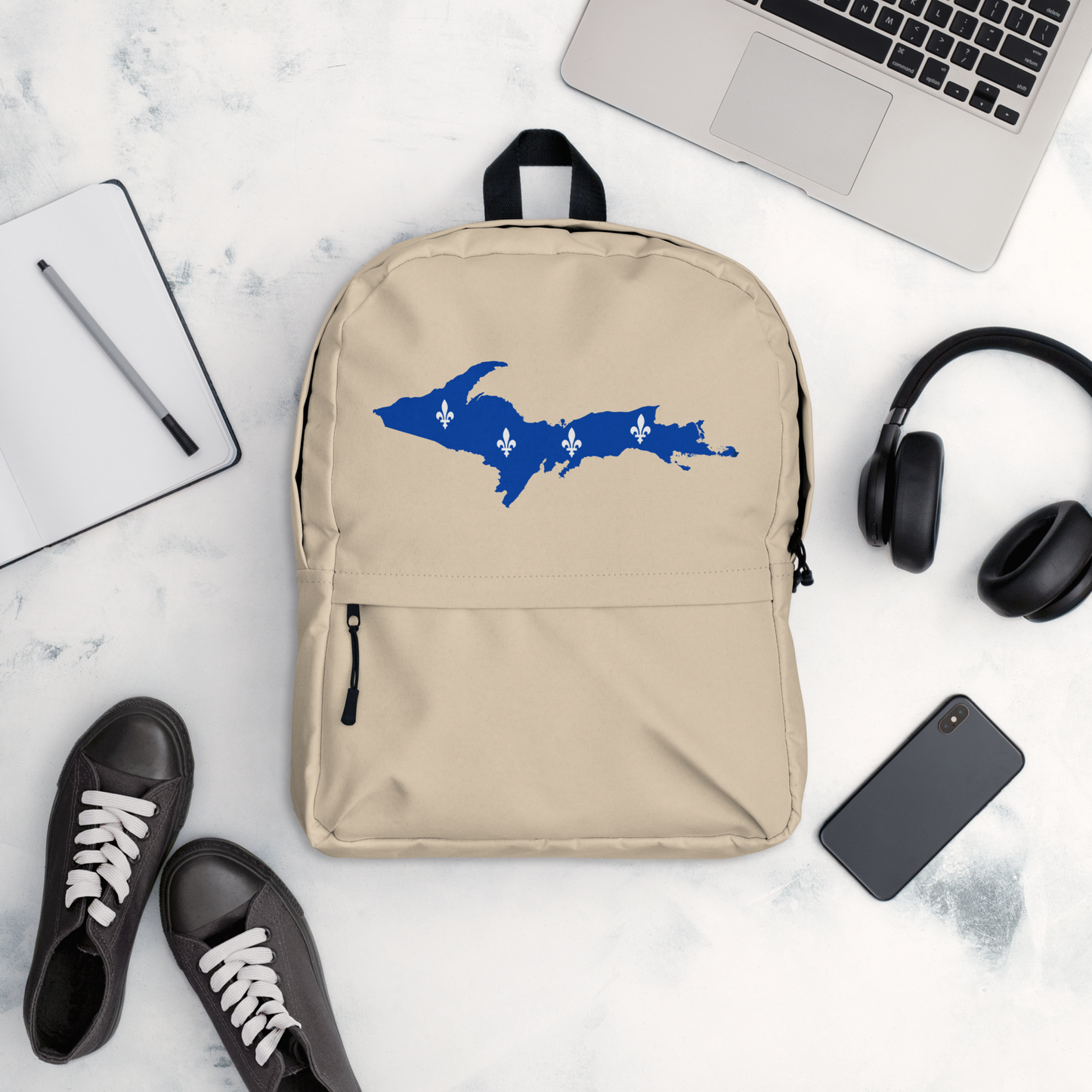 Michigan Upper Peninsula Standard Backpack (w/ UP Quebec Flag Outline) | Canvas Color