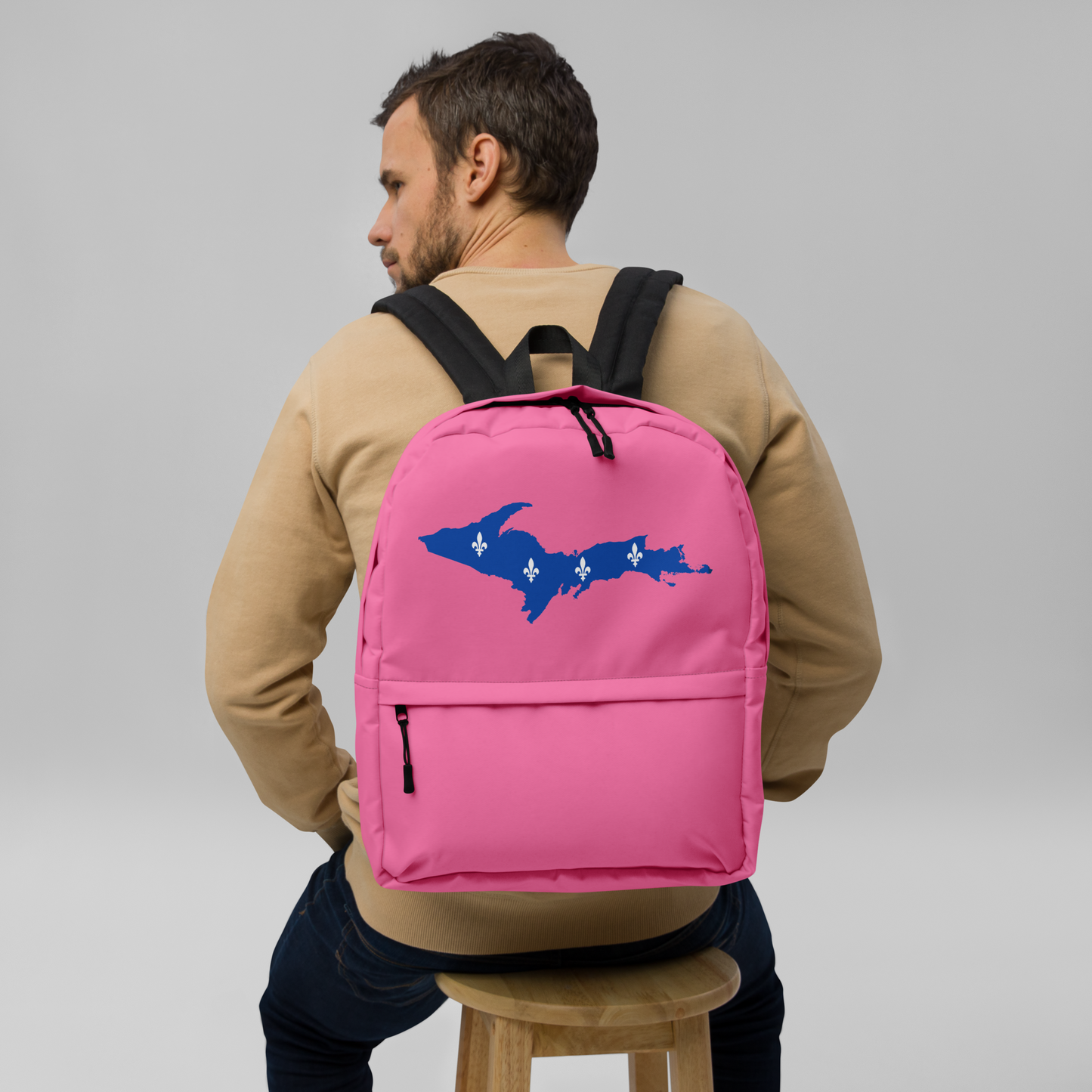 Michigan Upper Peninsula Standard Backpack (w/ UP Quebec Flag Outline) | Hot Pink