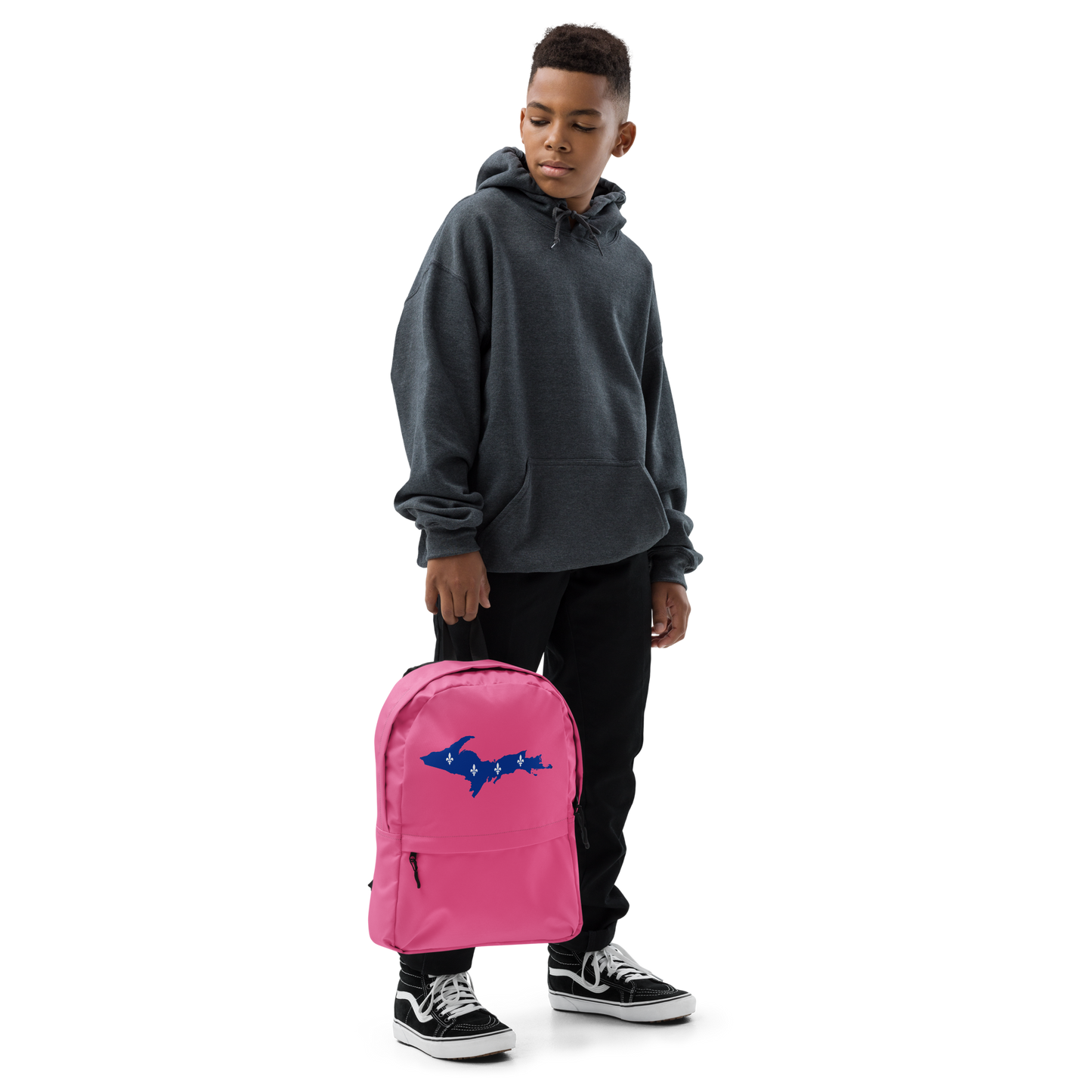 Michigan Upper Peninsula Standard Backpack (w/ UP Quebec Flag Outline) | Hot Pink