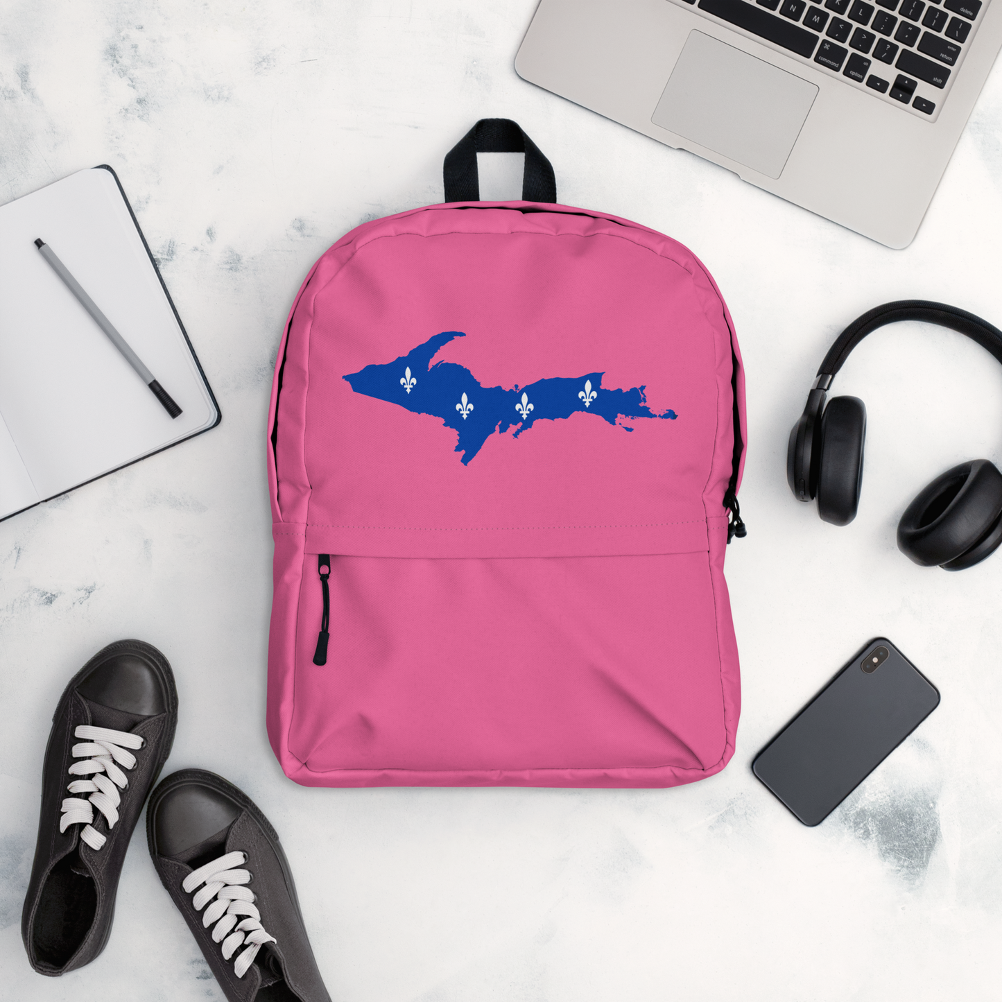 Michigan Upper Peninsula Standard Backpack (w/ UP Quebec Flag Outline) | Hot Pink