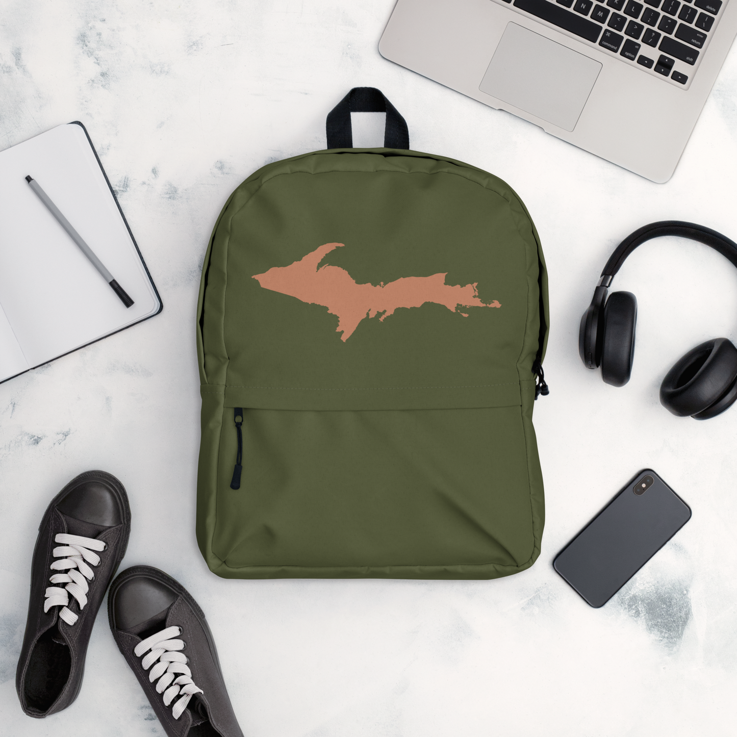Michigan Upper Peninsula Standard Backpack (w/ Copper UP Outline) | Army Green