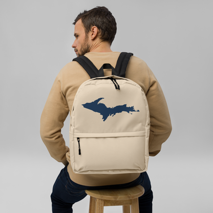 Michigan Upper Peninsula Standard Backpack (w/ Navy UP Outline) | Canvas Color
