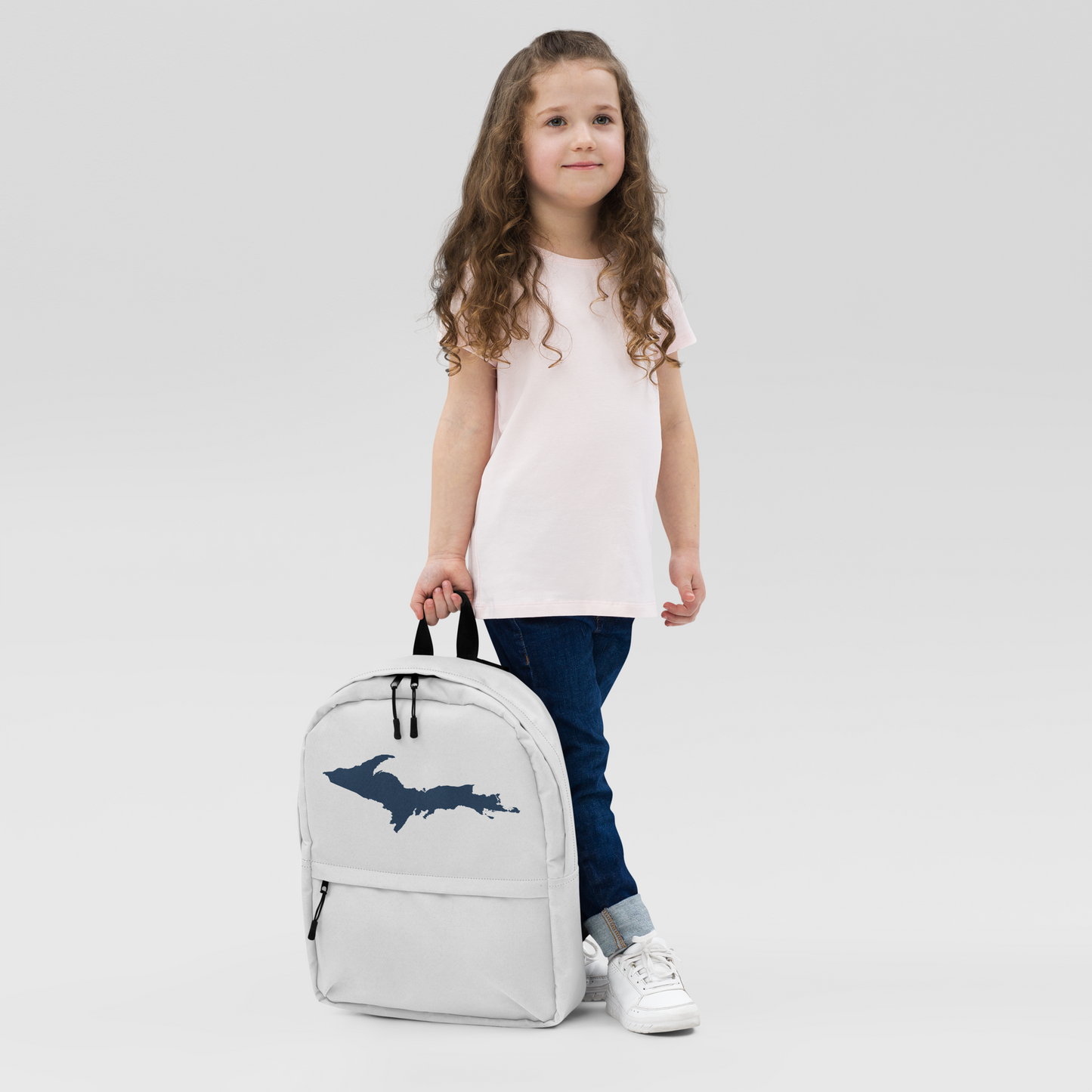 Michigan Upper Peninsula Standard Backpack (w/ Navy UP Outline) | Silver