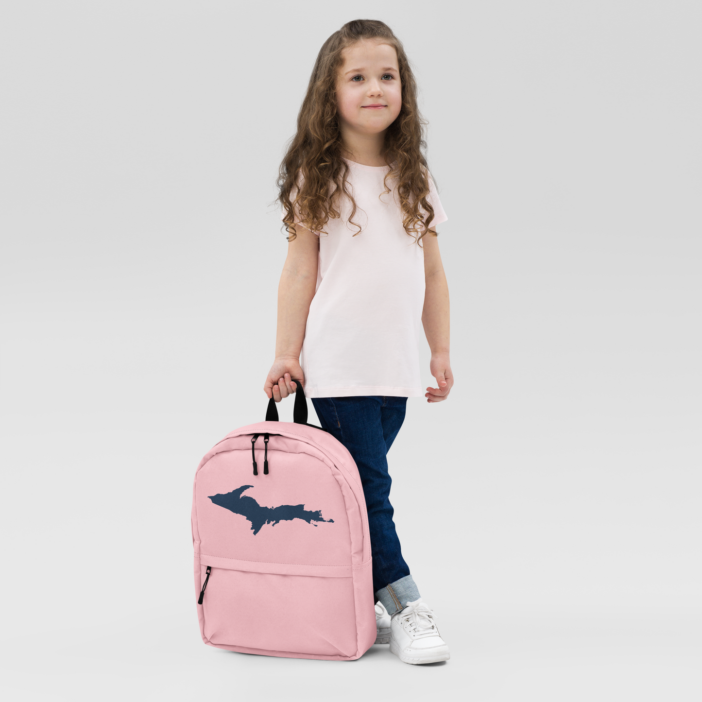 Michigan Upper Peninsula Standard Backpack (w/ Navy UP Outline) | Pink