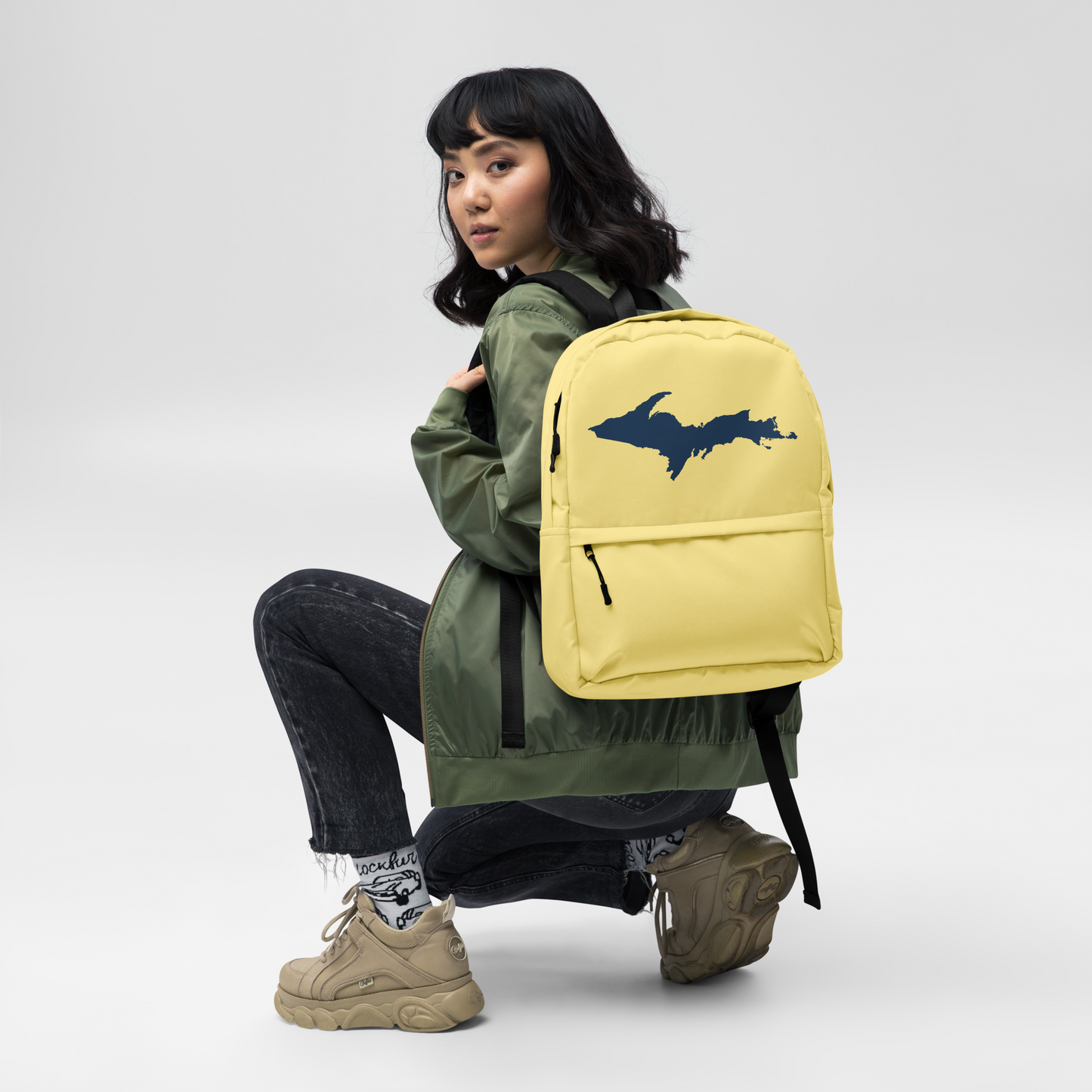 Michigan Upper Peninsula Standard Backpack (w/ Navy UP Outline) | Cherry Yellow