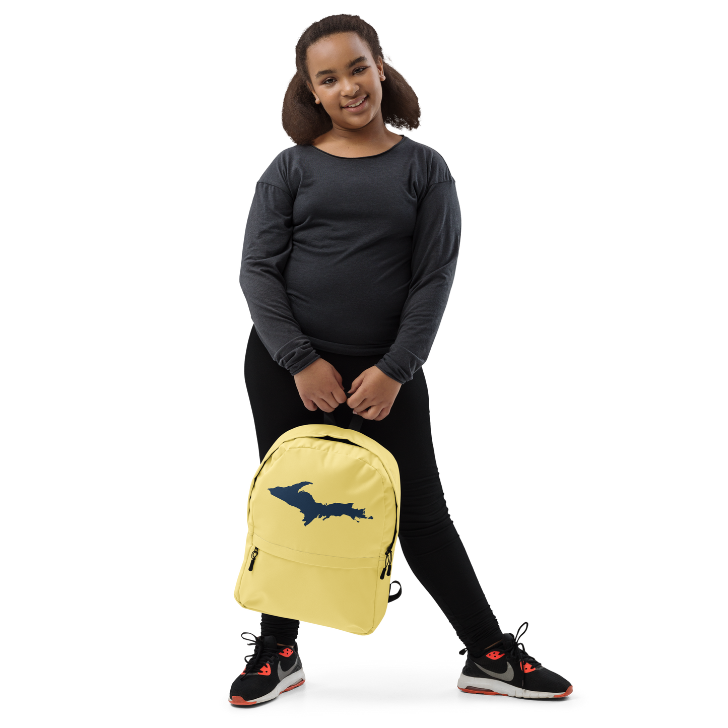 Michigan Upper Peninsula Standard Backpack (w/ Navy UP Outline) | Cherry Yellow