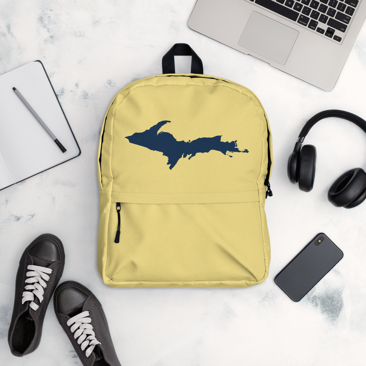 Michigan Upper Peninsula Standard Backpack (w/ Navy UP Outline) | Cherry Yellow