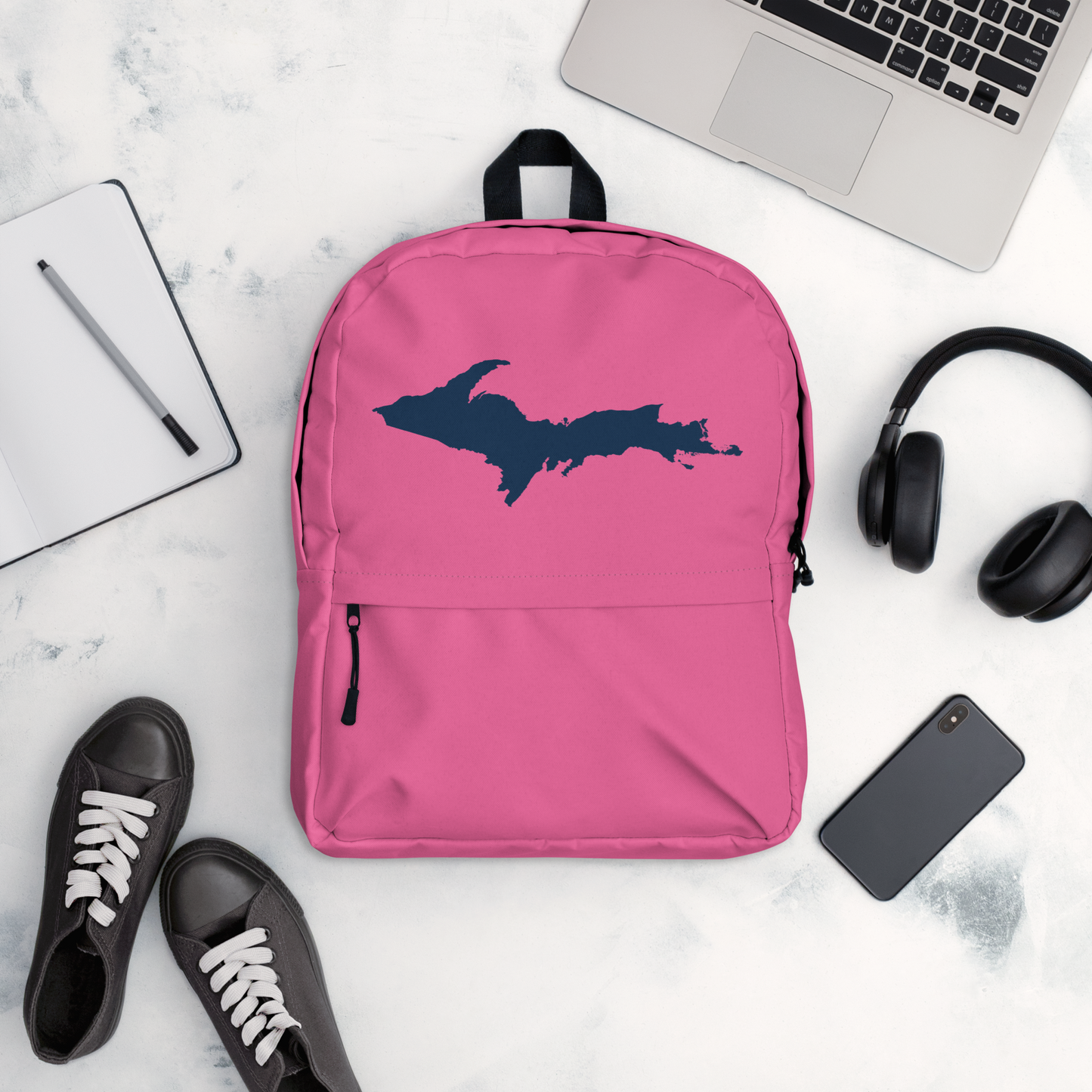 Michigan Upper Peninsula Standard Backpack (w/ Navy UP Outline) | Hot Pink