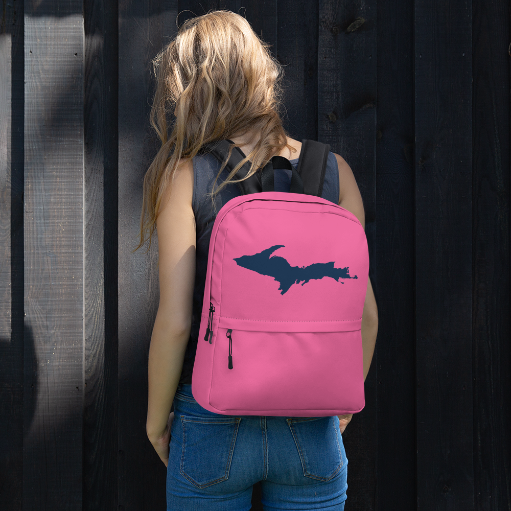 Michigan Upper Peninsula Standard Backpack (w/ Navy UP Outline) | Hot Pink