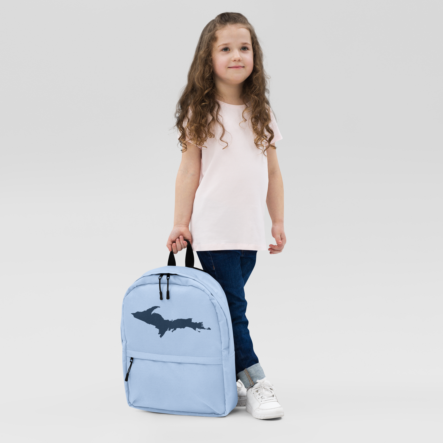 Michigan Upper Peninsula Standard Backpack (w/ Navy UP Outline) | Light Blue