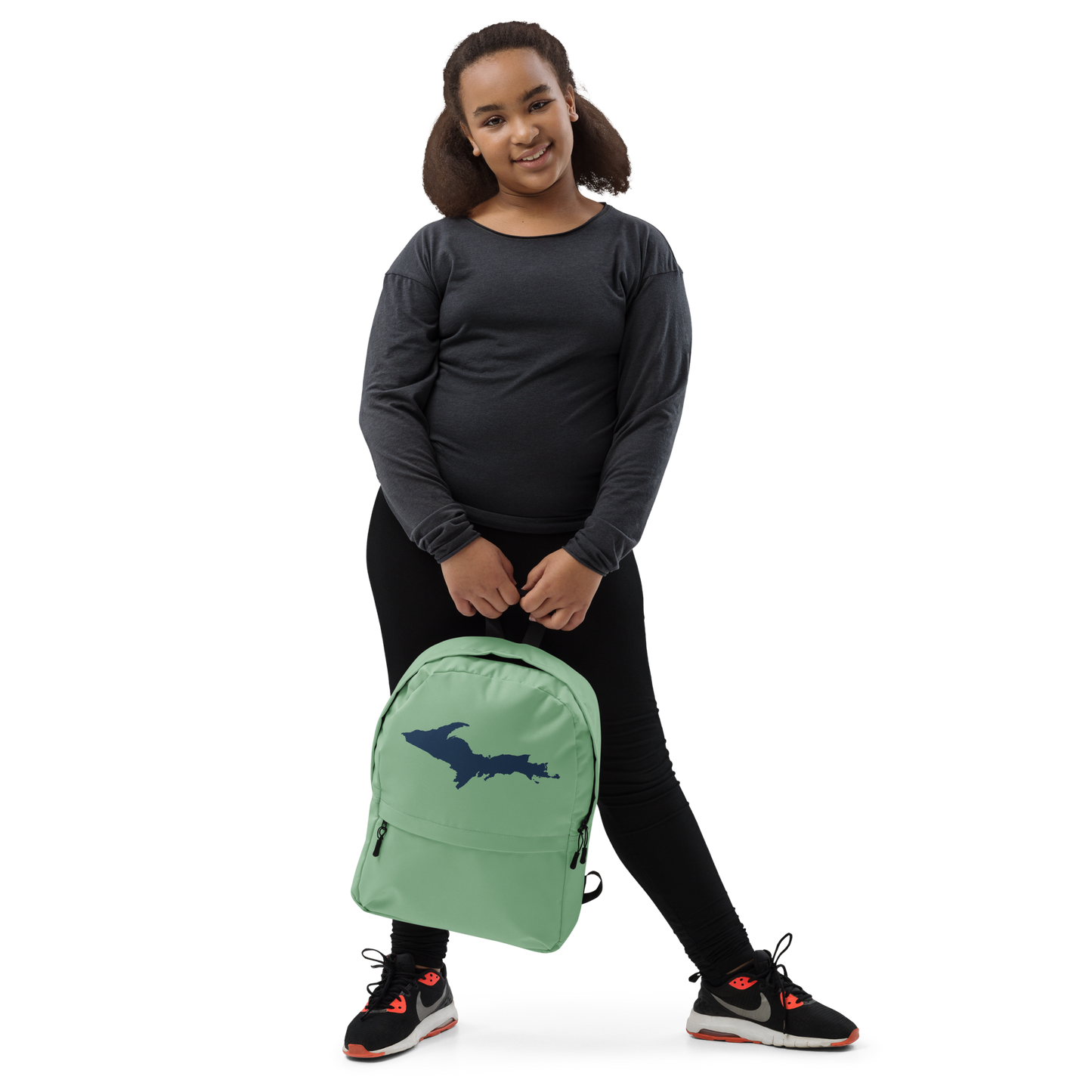 Michigan Upper Peninsula Standard Backpack (w/ Navy UP Outline) | Sea Green