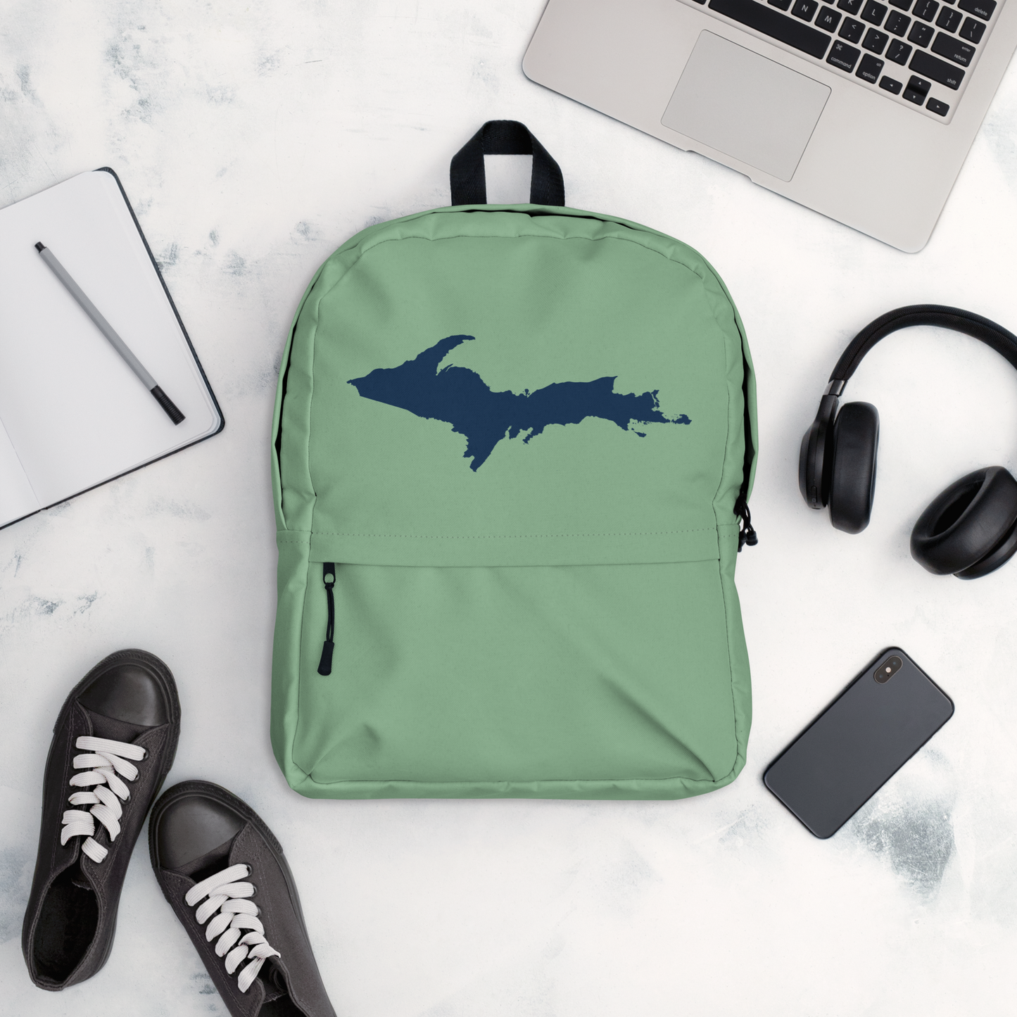 Michigan Upper Peninsula Standard Backpack (w/ Navy UP Outline) | Sea Green