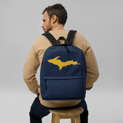 Michigan Upper Peninsula Standard Backpack (w/ Gold UP Outline) | Navy